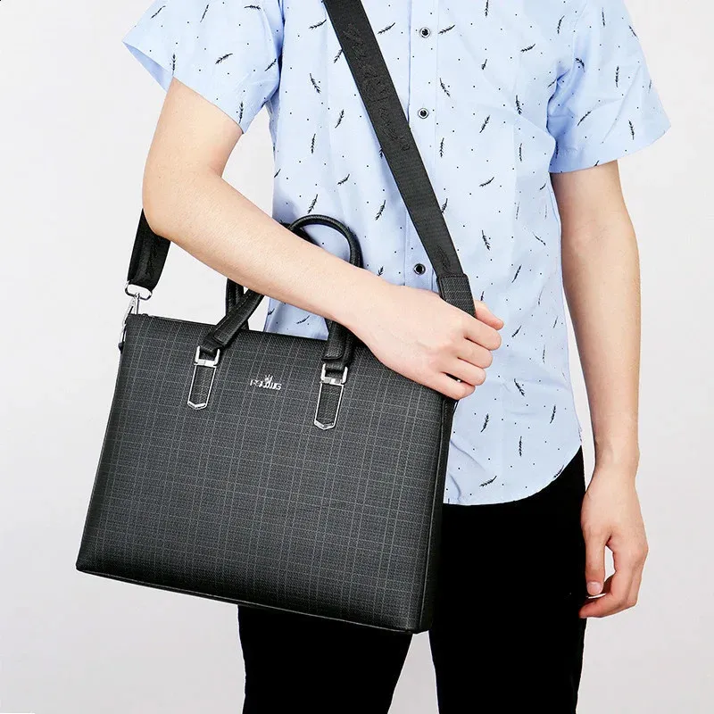 VC leather 15 inch laptop handbag high-quality business briefcase mens shoulder messenger bag