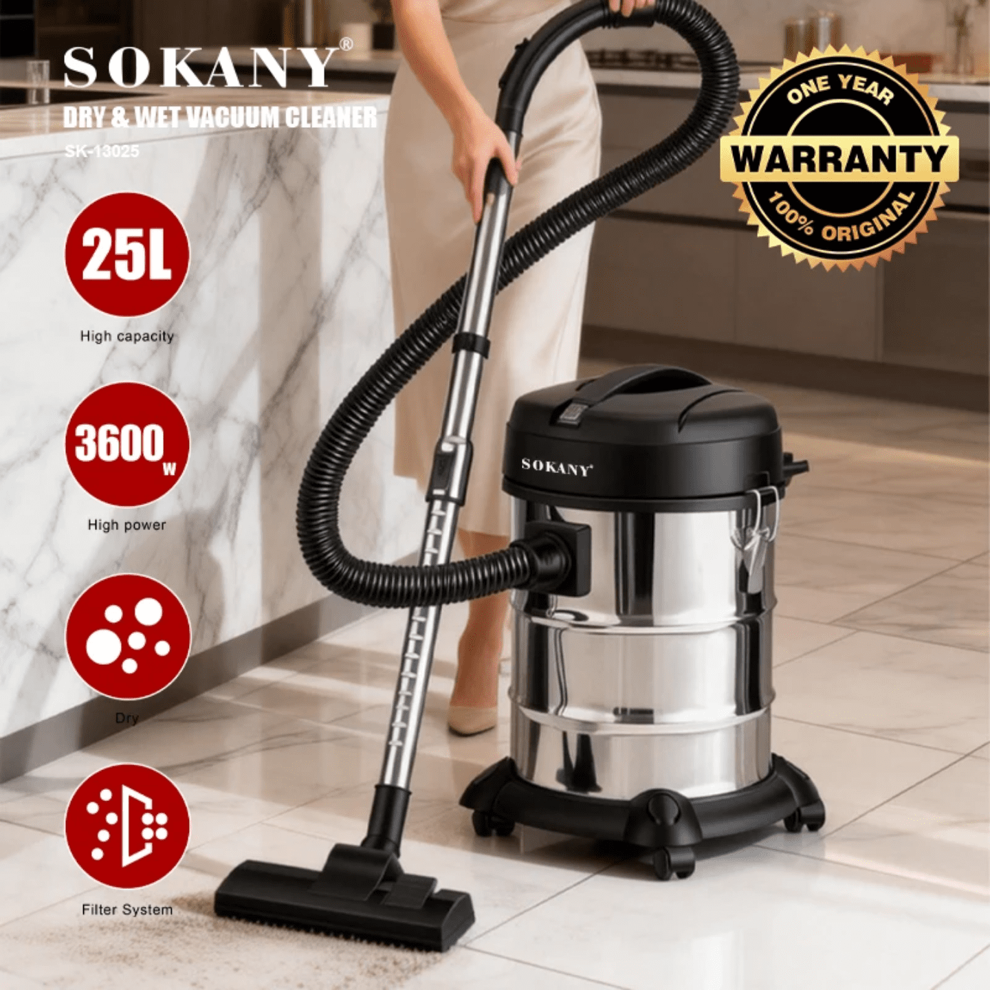Heavy-duty wet and dry drum vacuum cleaner