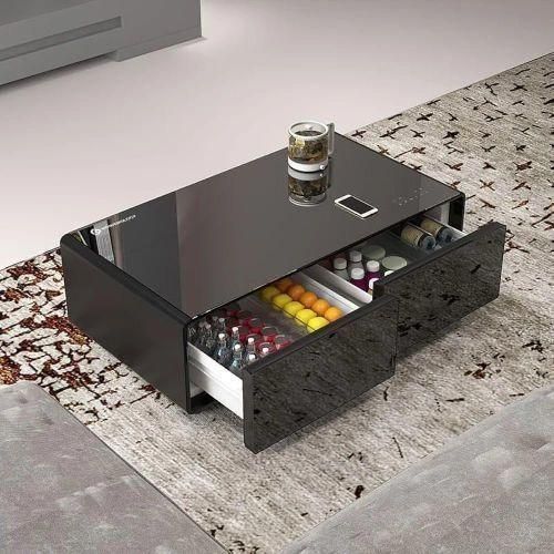 smart coffee table with a built-in refrigerator