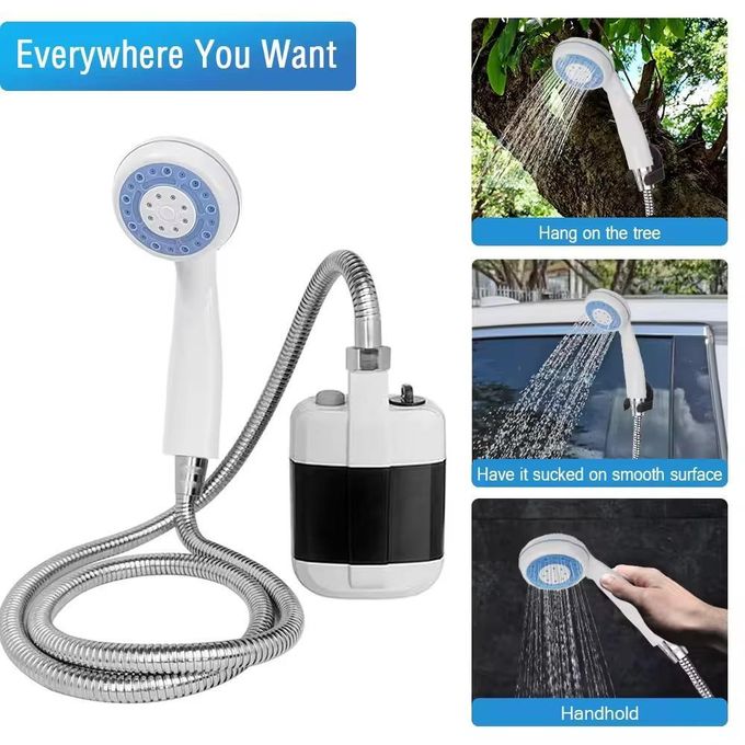 Portable, USB-rechargeable electric camping shower kit