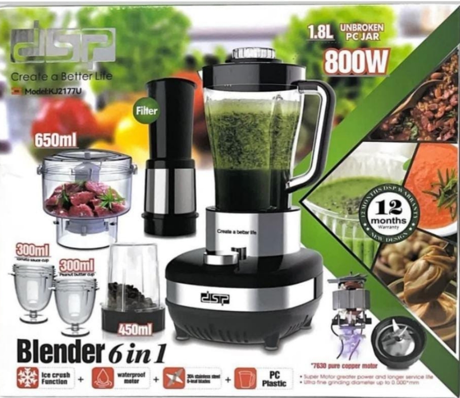 DSP model KJ2177U 6-in-1 blender and food processor set
