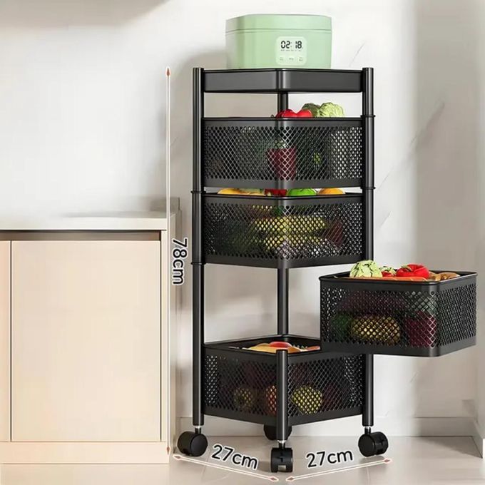 4-Tier Black Multi-Purpose Metal Rotating Kitchen Trolley/rack