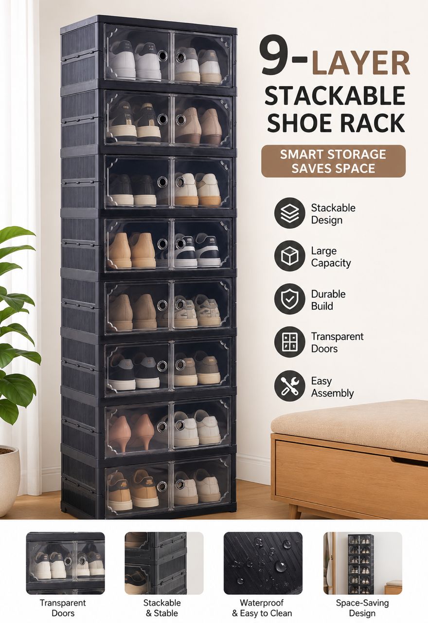 9-layer stackable acrylic shoe rack