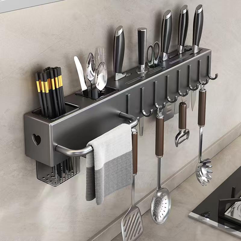 wall-mounted, multi-functional kitchen organizer rack