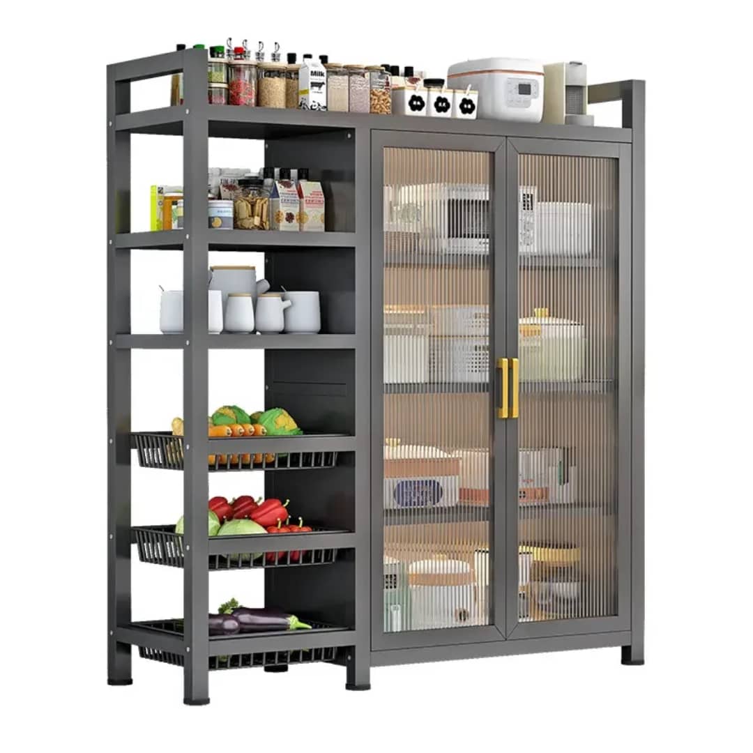 freestanding kitchen pantry cabinet and baker's rack.