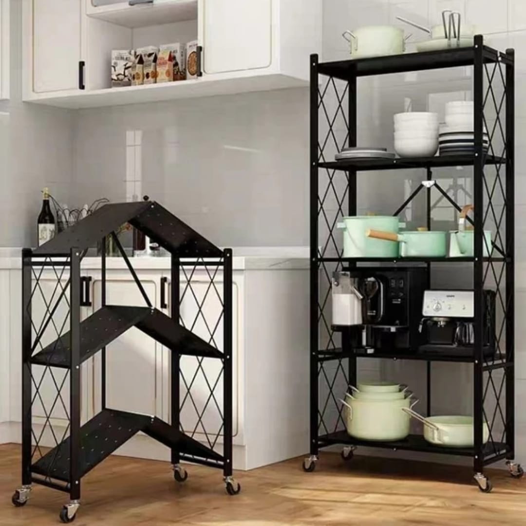 heavy-duty 5-tier foldable metal storage shelving unit with caster wheels / multi functional