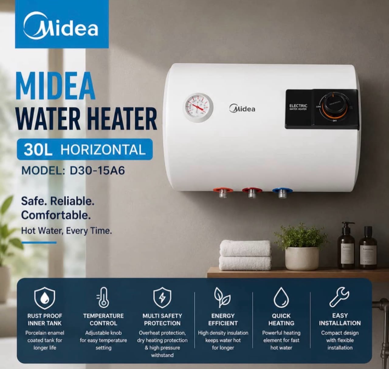 Midea D30-15A6 horizontal electric water heater