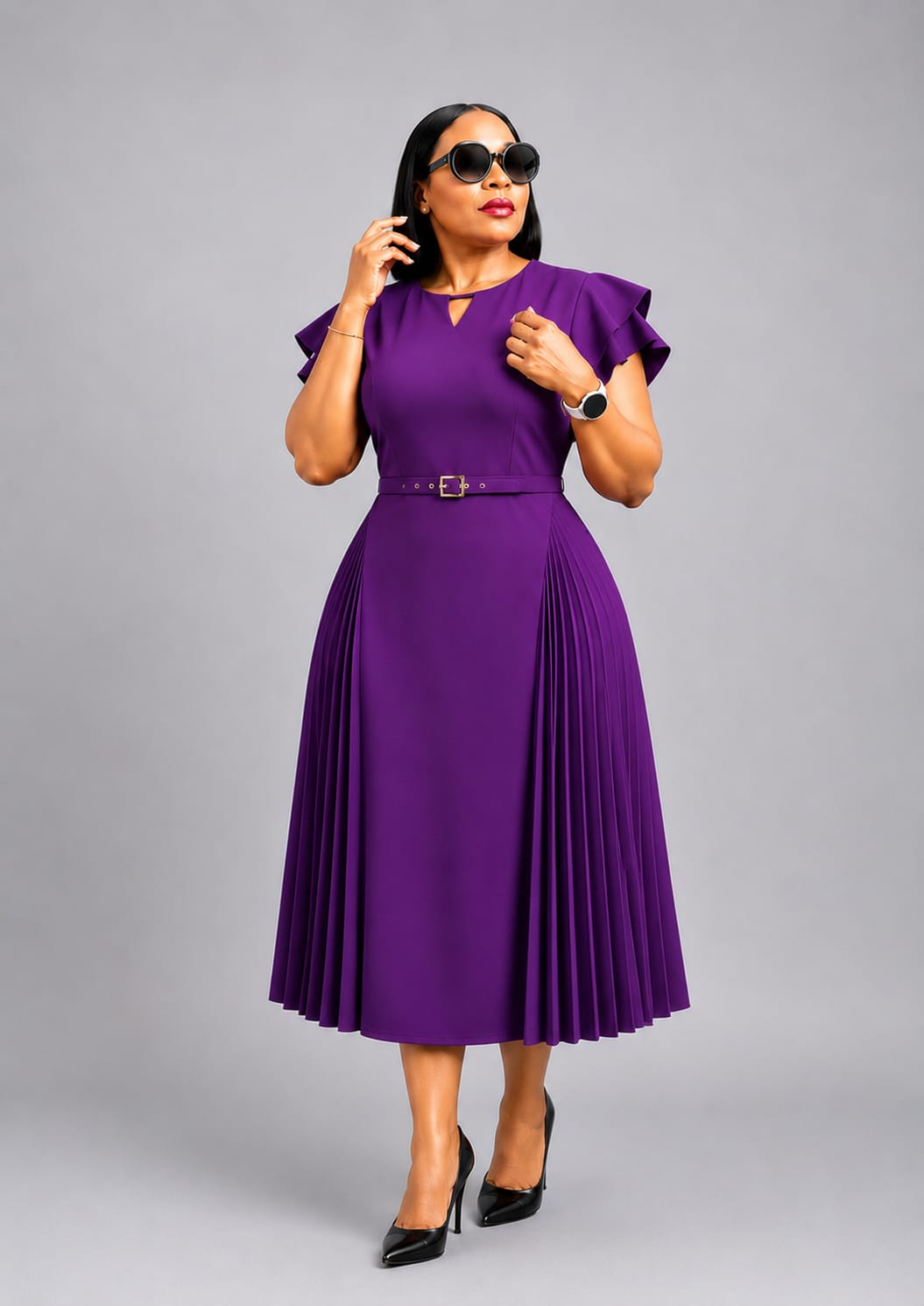 Ladies pleated A-line midi dress