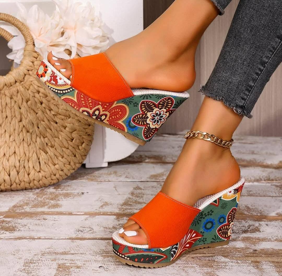 Floral high sole wedges/sandals