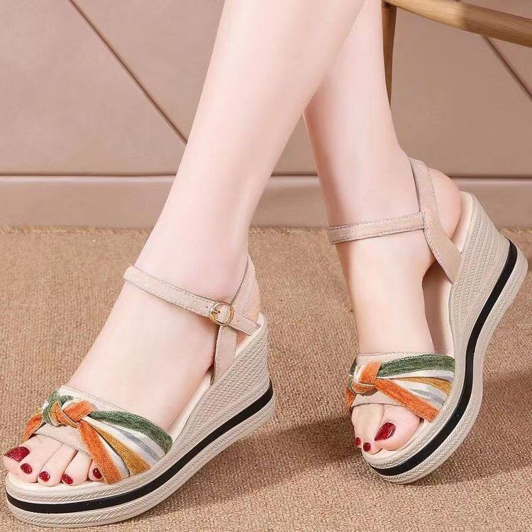 Multi colored wedge sandals