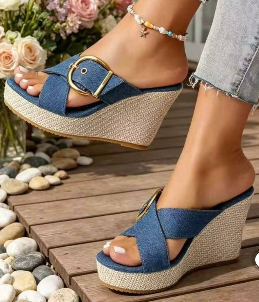 Denim high-plartform wedge sandals