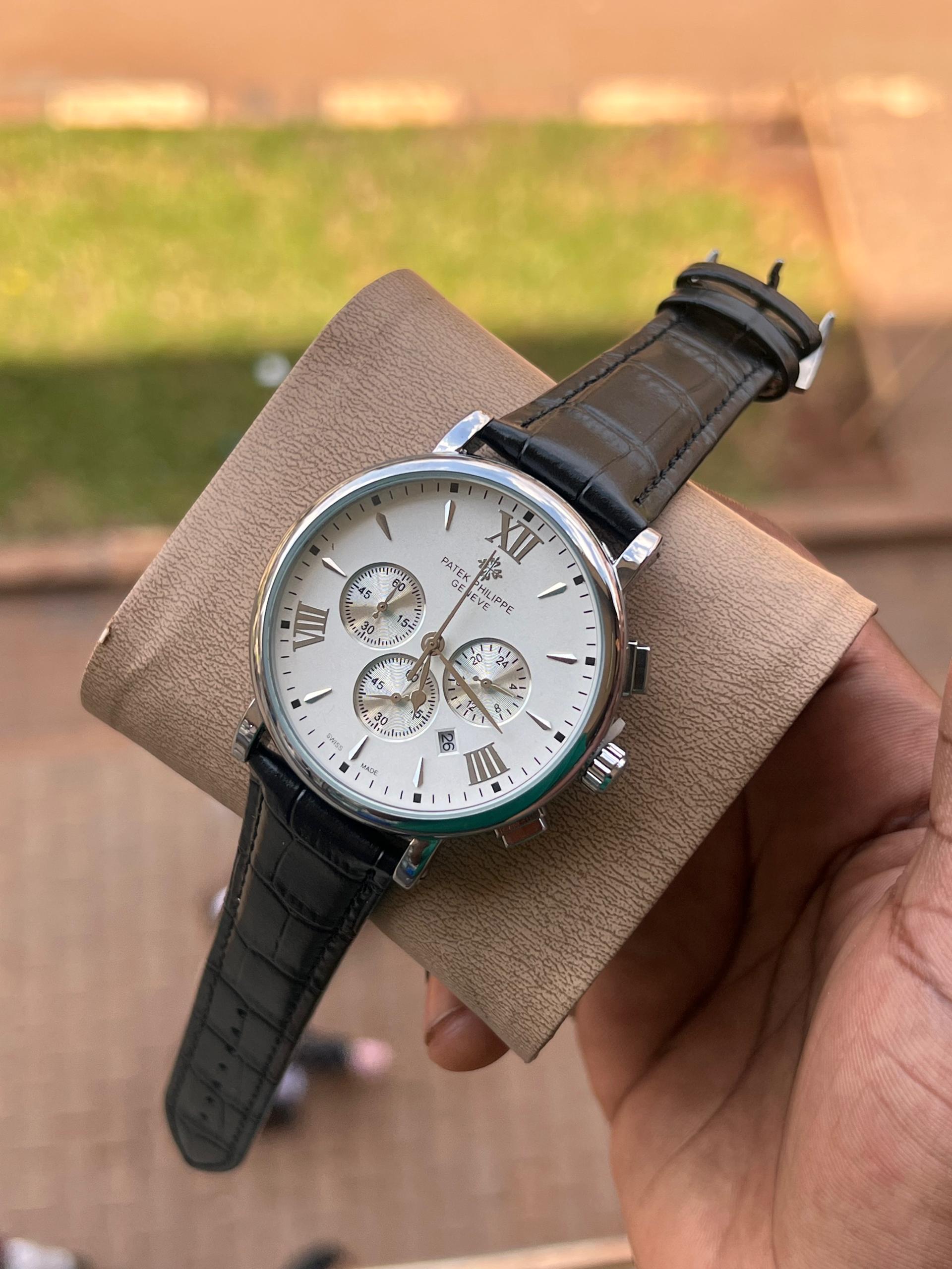Phillip Patek leather strap analog chronograph wristwatch