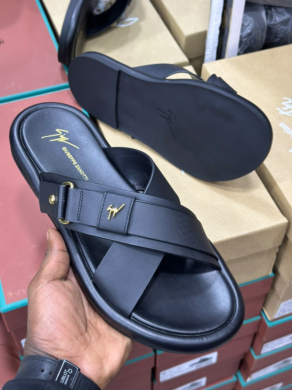 leather crossover sandals