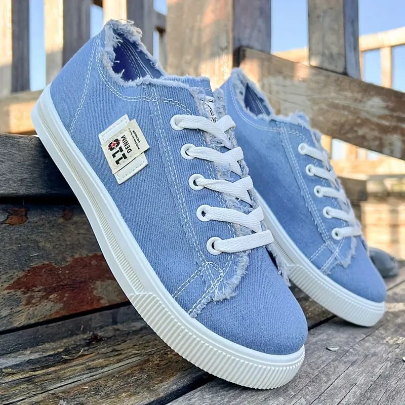 Ladies distressed denim canvas sneakers