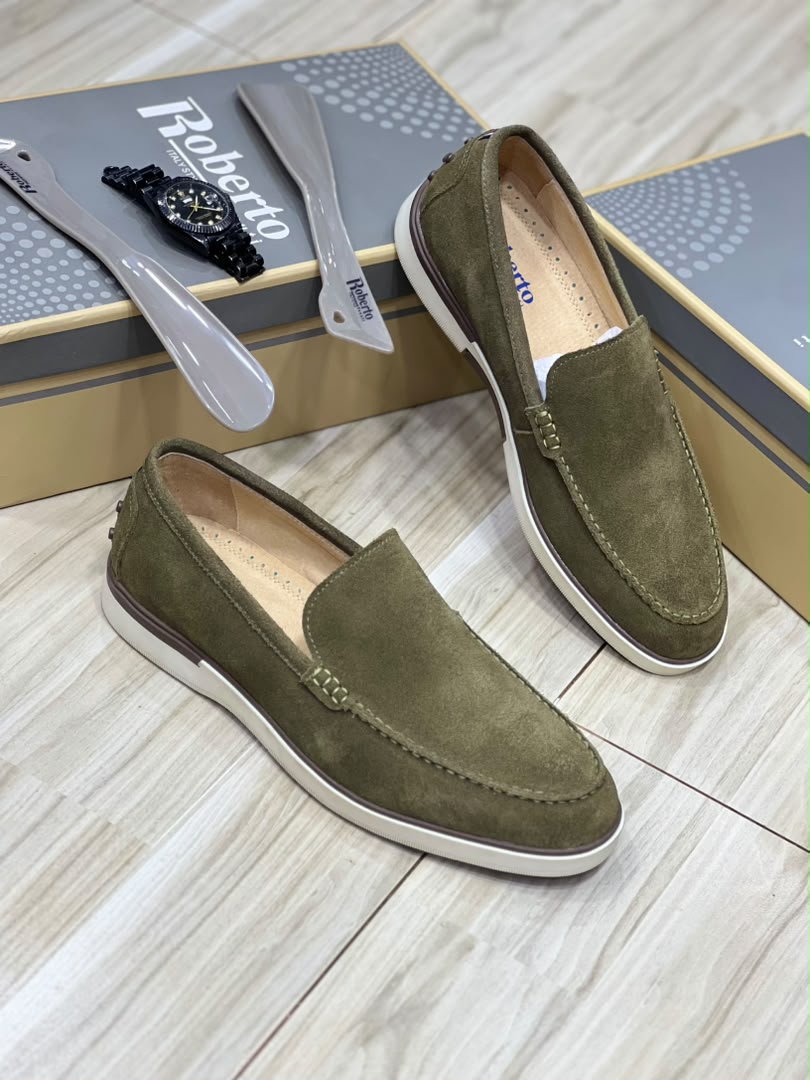 Green Leather slip-on casual dress shoe
