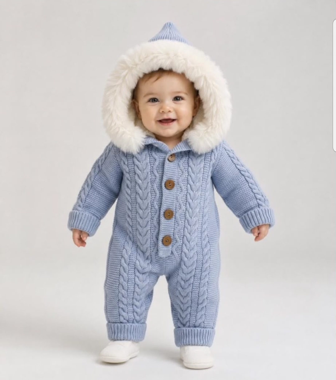 Cable knit baby winter romper/pramsuit