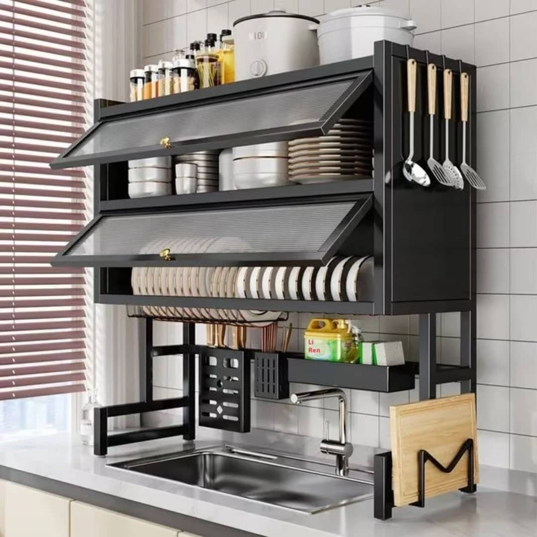 Over the sink multi tiered dish draining rack-double tier