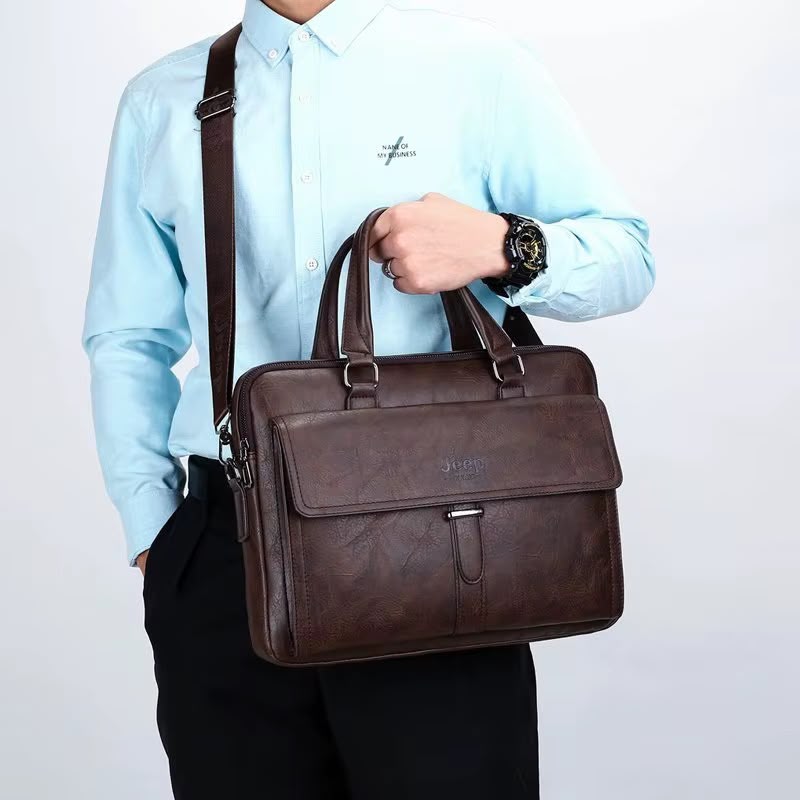 Men's business leather laptop bag and briefcase